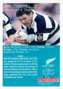 1995 Card Crazy Authentics Rugby Union NPC Superstars #16 Sean Fitzpatrick Back